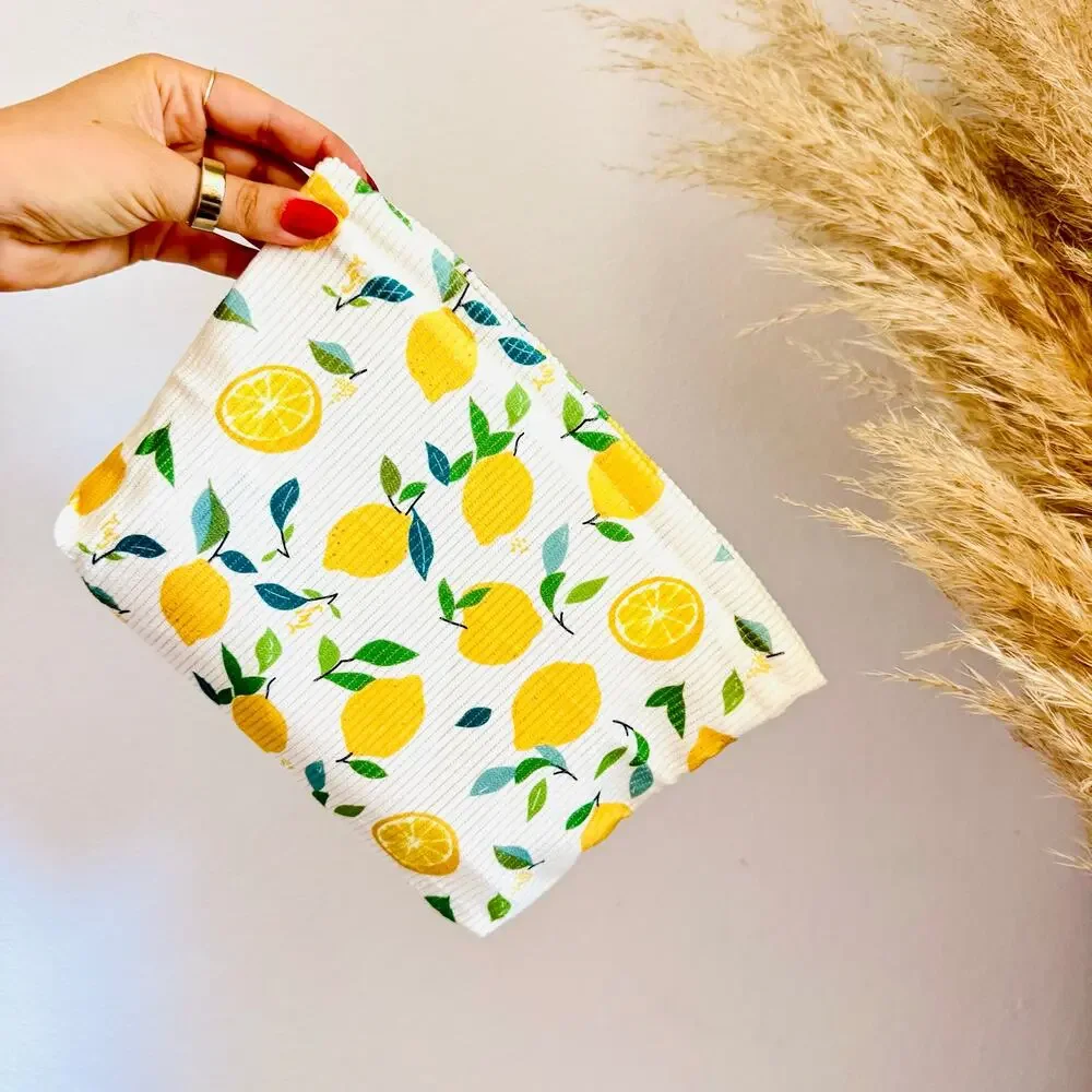 NEW ANTHROPOLOGIE Cream Yellow Green Cord Lemon Fruit $68 Clutch Cosmetic Bag